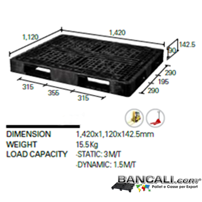 14H112x142W4NK - Export pallet 1120x1420 h 140 mm. Peso Tara 16 Kg