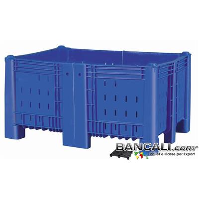 AB10x13h71DV6 - Agri Box Bins Lungo 1340 mm. Largo 1040 mm alto 720 mm Accorciato Saldato in Plastica Vergine 10 Piedi Igienico Forato Sovrapponibile Peso Tara 43 Kg.