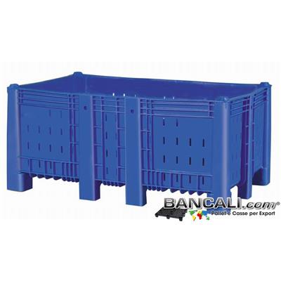 AB10x16h71DV1 - Agri Box Bins Lungo 1610 mm. Largo 1040 mm alto 720 mm in Plastica Vergine 10 Piedi Igienico Forato Sovrapponibile Peso Tara 49 Kg.