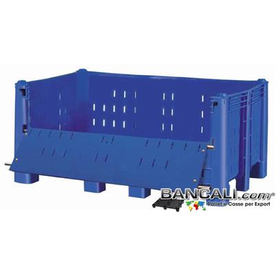 AB10x16h71DV3 - Agri Box Bins Lungo 1610 mm. Largo 1040 mm con Ribaltina Lato Lungo alto 720 mm in Plastica Vergine 10 Piedi Igienico Forato Sovrapponibile Peso Tara 52 Kg.