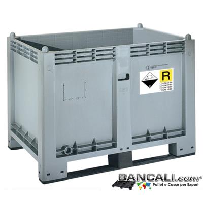 ADRBOX550L2 -  CargoPallet 800x1200 h85 550 Lit. in Plastica Omologato Trasporto Stoccaggio Batterie esauste ADR, P801, UN 2794, 2795, UN 2800, UN 3028 Peso Tara Kg. 30