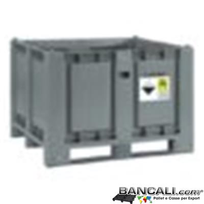 ADRBOX700L3T -  CargoPallet 1000x1200 h830 litri 700 in Plastica Omologato Trasporto Stoccaggio Batterie esauste ADR, P801, UN 2794, 2795, UN 2800, UN 3028 Peso Tara Kg. 40