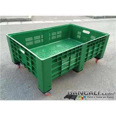 PALLET, BOX & PORTABOBINE S.r.l. - - Scheda prodotto:  Agri-Box-80x120-h50-SA-Ruote - AgriBox® 800x1200 h 410 mm. Cassa in Plastica  con Ruote Pareti Forate Fondo Forato Kg. 16 (BOX CONTENITORI con RUOTE - ).