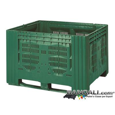 Agri10x12h78 - AgriBox Atossico Cassone 100x120  Altezza 78 cm; Fondo Fessurato, Pareti Fessurate; Atossico per uso Alimetare; 680 Litri; 4 Piedi; Verde.