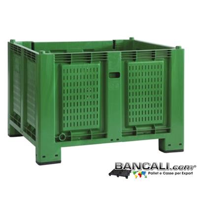 AgriBox100x120h83 - Bins Forato in plastica 1000x1200 x h.830 mm Cassa con misure interne: 920x1120x h.655 mm; Contenitore con 4 piedi e inforcabile su tutti i 4 Lati. Sovrapponibile, Accatastabile. Realizzato con Plastiche nobili Vergini Atossiche.Peso Tara Kg. 34. 