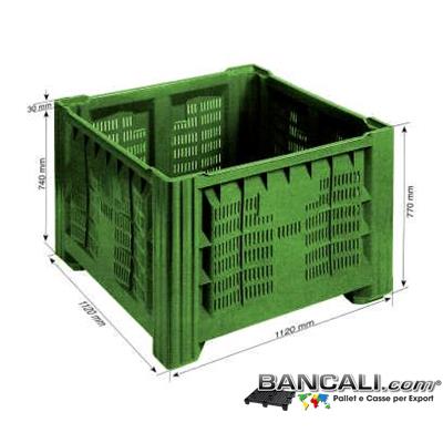 AgriBox112x112h77P4PBT - AgriBox Bins 1120x1120 h.770 mm di Plastica Vergine per uso Alimentare. Peso Tara Kg. 33