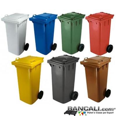 Bin120LRuoteJ - Cassonetto per Rifiuti 120 Litri in plastica di vari colori per la Raccolta Differenziata Altezza 950 mm Larghezza 480 mm. Lunghezza 530 mm. con 2 Ruote in gomma piena Peso Tara 7,5 Kg