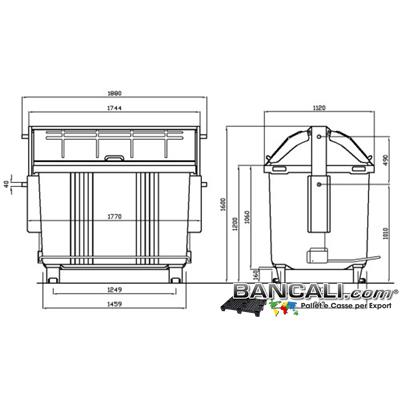 Bin2000Ruo4J - Cassonetto per Rifiuti 2000 Litri  in plastica di vari colori per la Raccolta Differenziata Altezza 1420 mm Larghezza 1190 mm Lunghezza 1880 mm con 4 Ruote in gomma piena  Peso Tara 120 Kg.