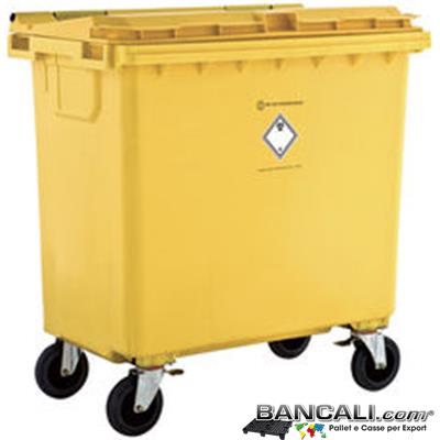 Bin770LRuoteJ - Cassonetto per Rifiuti 770 Litri  in plastica di vari colori per la Raccolta Differenziata Altezza 1305 mm Larghezza 775 mm Lunghezza 1370 mm con 4 Ruote in gomma piena  Peso Tara 38 Kg.