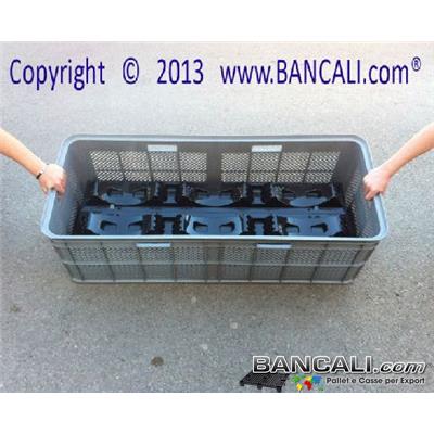 Box119x49xh37 - Cassetta Plastica Lunga 1190x490 h. 370 mm. Grigliata Sovrapponibile con 6 Maniglie Pareti Forate Fondo Chiuso per usi Universali Peso 5,8 Kg.