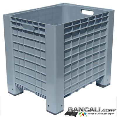 Box60x80h74CG - Pallet-Box 600x800 h.740 mm. Cassa in plastica Contenitore con Maniglie per l'agricoltura o industria. 4 piedi Colore Grigio. Peso Tara 12,5 Kg.