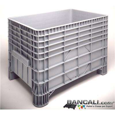 Box80x120h80F - EuroBOX 800x1200 h 800 mm. Contenitore in plastica Universale Costolato di colore Grigio; Materiale Vergine di prima Fusione, con 4 Piedi. Peso Tara 22 Kg.