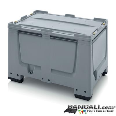 BoxSC8x12h8AP - Euro Box 800x1200 h. 790 mm in Plastica Atossica , idoneo per l'uso Alimentare, dotato di  Coperchio ,con 4 piedi, e 4 Lucchetti per l'anti rapina  Peso Tara 31 Kg