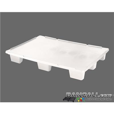 Pianale Coperchio 830 x 1220 mm. in Plastica Atossica per Alimenti, idoneo pert  tutti i bancali 80x120dotato di  Bordi sopra e Basetta sotto . Colore Bianco Peso Tara Kg. 4,6