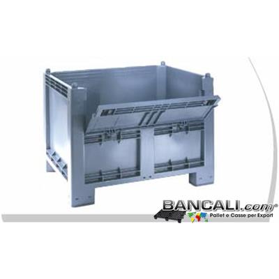 Cargo600ATxPO - CargoPALLET  Box  in Plastica 600 Litri  con SPORTELLO; Igienico e  ATOSSICO; dimensioni:  800x1200 h.850 mm. 4 Piedi,  colore Grigio Chiaro.