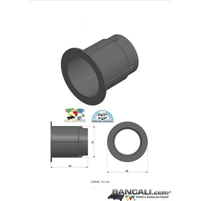 Cono76x90P3Ly - Cono Plug 760x900 mm in plastica  (Pollici 3'') Tronchetto Mandrino per Flange in legno truciolare o in plastica  per Bobine in sospensione Peso Tara 740 Gr.