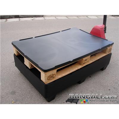 Coperchio830x1225h35-LID - Pianale Coperchio 83x122 cm. in Plastica per Europallet 80x120 con Bordi sopra e Basetta sotto  Kg. 4,6