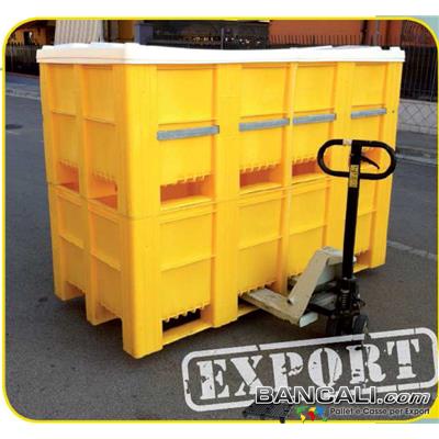 Export-Box-210x110-h80-XXL-con-Cop - Cassa in Plastica molto Grande Larga 1100 mm x Lunghezza 2100 mm altezza 800 mm con Coperchio,  con 5 traverse Trasversali. Cassa Inforcabile 2 Vie (Optional Barra Metallica di Rinforzo) con Coperchio Peso Tara  80 Kg circa.