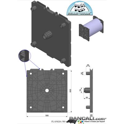 Flangia-580xh.600-Cono-3-Pollici-o-76mm-Ly      - Porta Bobine mediante 2 Flange. La flangia in Plastica 580x600mm con cono da 76mm ( 3 Pollici) &egrave; utilizzata come supporto di  bobine di film; Sovrapponibili a pi&ugrave; stadi o Livelli. Peso Kg. 3,3 Venduta o conteggiata per pezzo singolo.