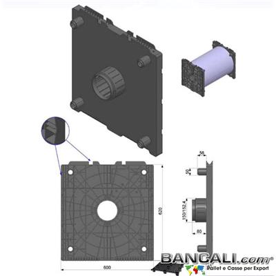 Flangia-600xh.620-Cono-6-Pollici-o-152mm-Ly      - Porta Bobine mediante 2 Flange. La flangia in Plastica 600x620mm con cono da 152mm ( 6 Pollici) &egrave; utilizzata come supporto di  bobine di film; Sovrapponibili a pi&ugrave; stadi o Livelli. Peso Kg. 4.5 Venduta o conteggiata per pezzo singolo.