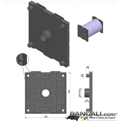 Flangia-700x700-Cono-6-Pollici-152mm-Ly - Porta Bobine mediante 2 Flange. La flangia in Plastica 700x700mm con cono da 152mm ( 6 Pollici) &egrave; utilizzata come supporto di  bobine di film; Sovrapponibili a pi&ugrave; stadi o Livelli. Peso Kg. 7 Venduta o conteggiata per pezzo singolo.