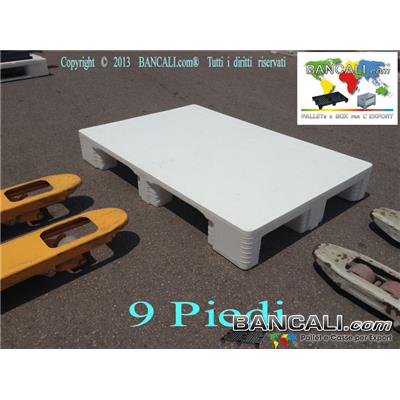 Haccp-80x120-P9-TC1 - Europallet 80x120 Igienico Atossico piano chiuso con Standard Brc e Haccp. Dotato di 9 Piedi. Inforcabile 4 vie sui 4 Lati. Realizzato con Plastiche Vergini Nobili di prima Fusione, ed inodori. Senza Bordi. Peso 16 Kg.