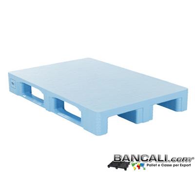 Haccp-80x120-TC1-3T-SB - Europallet 80x120 Igienico Atossico piano chiuso con Standard Brc e Haccp. Dotato di 3 Slitte. Inforcabile 4 vie sui 4 Lati. Realizzato con Plastiche Vergini Nobili di prima Fusione, ed inodori. Logo per Alimenti. Senza Bordi. Peso 18 Kg.