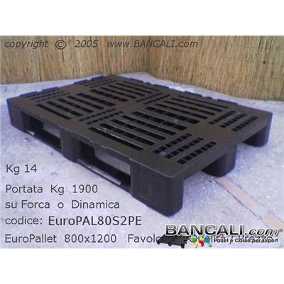 LOG80x120HdS2 - EuroPALLET in Plastica 800x1200 di HDPE Robusto per la LOGISTICA intensiva, con 2 Slitte, Colore Nero Peso Tara Kg. 15