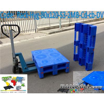 Pallet in Plastica 800x1600 mm. con il piano chiuso, la superficie del pianale liscia senza fessure. Dotato di 3 Tubolari metallici introdotti nel pianale del pallet per irrobustirlo e renderlo idoneo alle Portate su Scaffale per 1300 Kg. Peso tara 26 Kg.