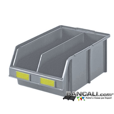 Lupo307x480xh185Sep - Contenitore in Plastica a bocca di lupo,307 x 480 x h 185  mm. per il prelievo manuale del contenuto nei magazzini e nelle catene di montaggio, Multicomponibili autoportanti, dotato di separatore. Colore Grigio Industriale. Peso Tara 1,48 Kg. 