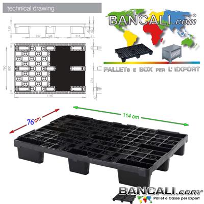 NEST-Export-76x114-Cd-3-Path-Container-SB - Pallet Rettangolare 760x1140 mm in Plastica a Pianale Grigliato con 9 Piedi idoneo all'Export. Ideale per lo stivaggio a 3 Corridoi nel Container, come pure 2 Corridoi forcandolo Lato Lungo. Tara Peso Kg. 5  SENZA BORDI