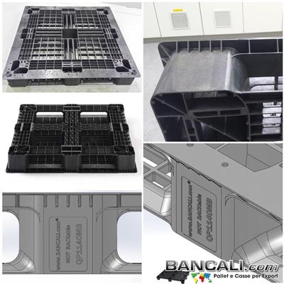 PM110CrossQ4C - Bancale in Plastica Quadrato 1100x1100 h.150 mm. idoneo a Container e Reefer; Strutturale Monoblocco Grigliato 4 Vie, Portata Medio Pesante Tara Peso 14 Kg. 