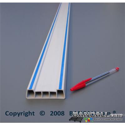 PROF7x2pvcPAG - Profilato in Plastica  70x20 mm. Stecche Verghe in PVC Bianco con 2 Striauture in Gomma Blu, per uso Universale. Venduto al Metro Lineare, Tagliato su Misura.