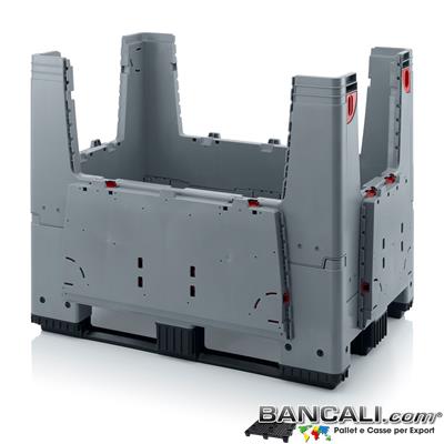 RPG3T100x120AP - Cassa ripieghevole  1000x1200 h.1000 in plastica atossica , 3 TRAVERSE , e 4 VANI D'accesso o Portelli. Pareti chiuse Peso Tara 58 Kg.