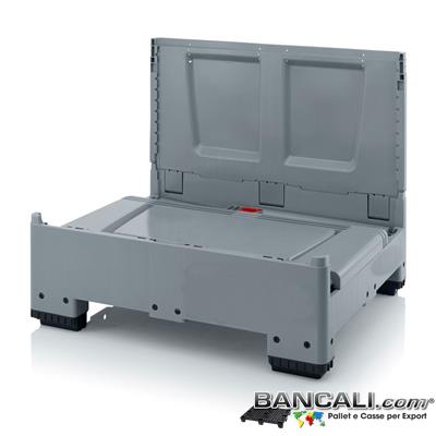 Cassa ripieghevole 800x1200 h.1000 in plastica atossica , Pareti Abbattibili, Riduce l'ingombro e i costi di trasporto 4 piedi, Pareti chiuse Peso Tara 40 Kg.