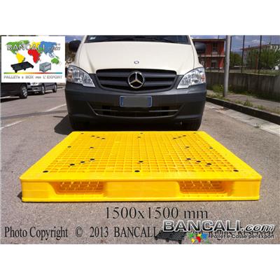 Bancale Grande Giallo 1500 mm. per 1500 mm. Altezza 150 mm. PALLET GIGANTE Reversibile Doppia Faccia identico da entrambi i Lati. Molto Forte e resistente, idoneo per Lavori pesanti, frequenti e intensivi, Ideale come pedana. Universale Peso Tara 34 Kg.  