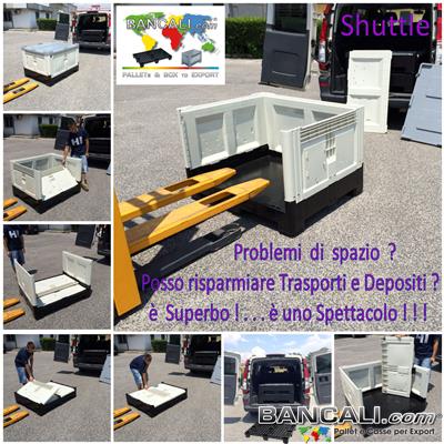 Shuttle100x120h97 - Box Shuttle Contenitore 800x1200 h.97 mm in Plastica con Pareti ripieghevoli Riduce l'ingombro e costi di trasporto Colore Avorio e Nero Peso Tara 52 Kg.