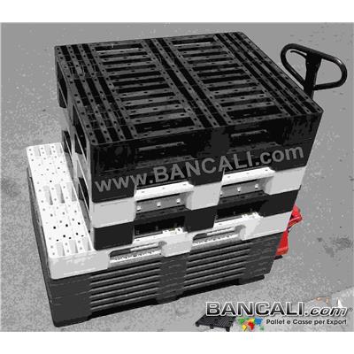 mini EuroPALLET in plastica 800x1000 h.150 mm. più CORTO del solito standard da 120 cm. dotatato di 3 slitte sottostanti, con Pianale Fessurato o grigliato Peso Tara  9,5 Kg 