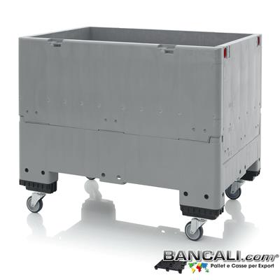 isoBox8x12R4AP - Contenitore Isotemico Ripieghevole 800x1200 h900 mm. in plastica Vergine , Atossica per alimenti misura interna 710x1110 h 700 mm. Capienza 500 Litri dotato di 4 ruote Peso Tara Kg.46