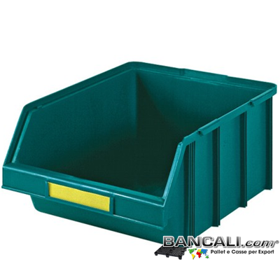 lupo437x570xh247V - Contenitore in Plastica a bocca di lupo,437 x 570 h 247  mm. per il prelievo manuale del contenuto nei magazzini e nelle catene di montaggio, Multicomponibili autoportanti. Colore Verde, plastica Atossica. Peso Tara 2,08 Kg