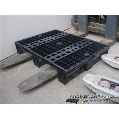 miniP60x80DusKT - miniPALLET in Plastica 600x800 h150 mm.  Sovrapponibile con 3 Slitte sotto, Pedana Dusseldorf,  Monoblocco, Inforcabile 4 Vie.  Peso Tara: Kg. 4,3