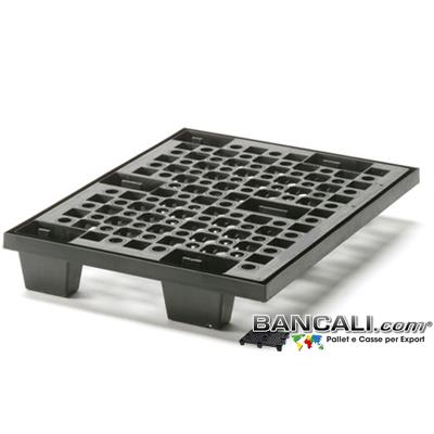 miniPAL60x80V - miniPALLET Asimmetrico 600x800 mm. in Plastica Robusto inseribile a 6 piedi Grigliato con Maglia a cerchi inforcabile 4 Vie Tara Peso 4,8 Kg. 